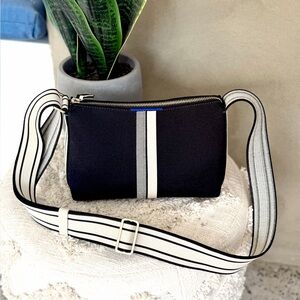 Rothy's Casual Crossbody Bag Black Ivory Stripe